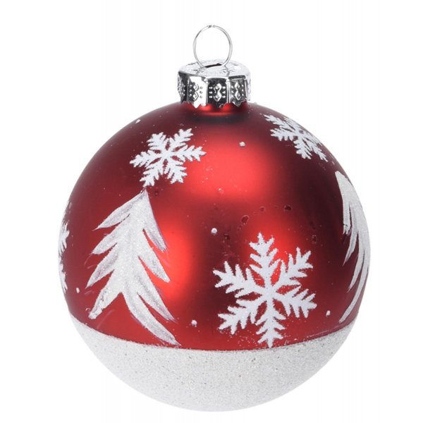  Χριστουγεννιάτικη Μπάλα Γυάλινη Κόκκινη με Χιονονιφάδες (8cm) 